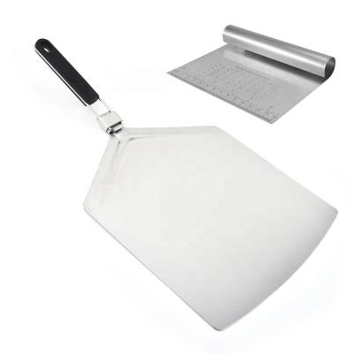 China 16 Inch Large Viable Pizza Stainless Steel Kitchen Peel Paddle and Dough Turning Scraper with Folding Handle for Pizza Oven for sale