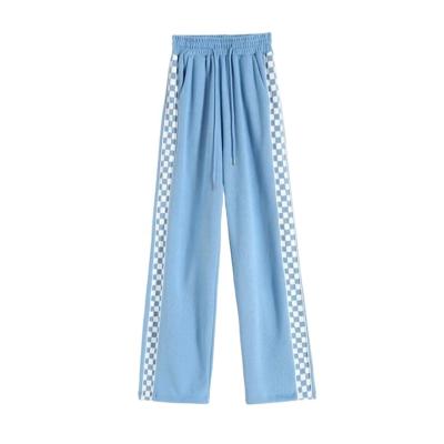 China Anti-wrinkle Blue Ice Silk Wide Leg Pants Women's Summer Explosion High Waist-Down Checkerboard Casual Pants for sale