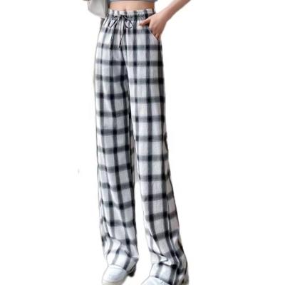 China Summer Silk Wide Leg Pants Female Anti-Wrinkle Ice Leg Control Black And White Pants High Waist Slim Soft Casual Straight Trousers for sale