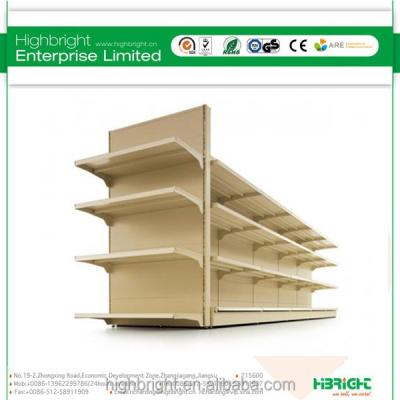 China Commercial Double Sided Grain Wood Supermarket Gondola Shelving for sale