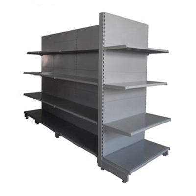 China Grocery Shelf Store Retail Display Racks Supermarket Gondola Double Sided Black Metal Shelving for sale