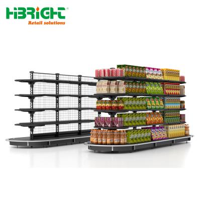 China Retail Store Wire Gondola Shelving System Grocery Supermarket Single Sided Round Shelving for sale