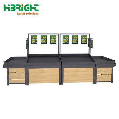 China Double Sided Supermarket Shelves Wooden Fruit Vegetable Display Rack for sale