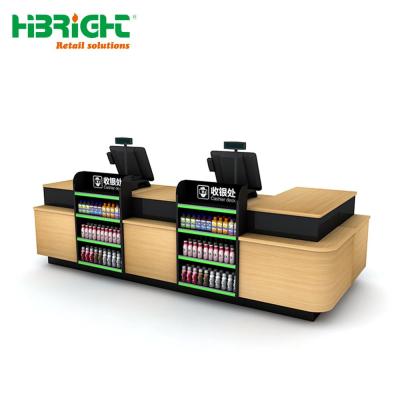 China Convenient Store Checkout Counter With Double Shelf 2500*1100*900mm for sale