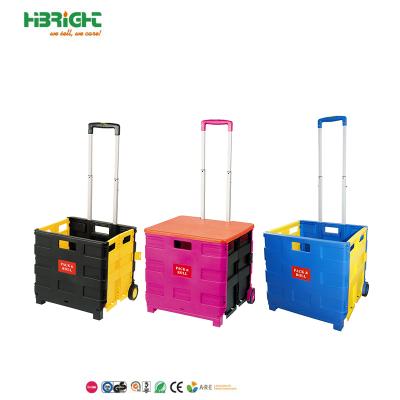 China Eco-fashion Pack and Roll Portable Collapsible Collapsible Grocery Cart Plastic Trolley Cart with Wheels for sale