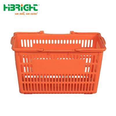 China Supermarket Carrying Double Handle Plastic Shopping Basket 480*330*265mm for sale