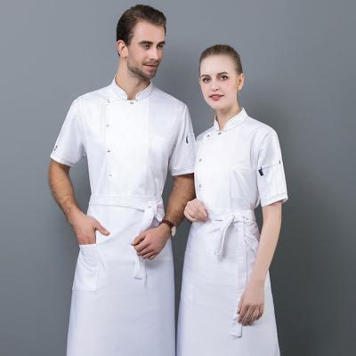 China Restaurant Chef Jacket Uniform With White Short Sleeve Material Breathable Custom Logo for sale