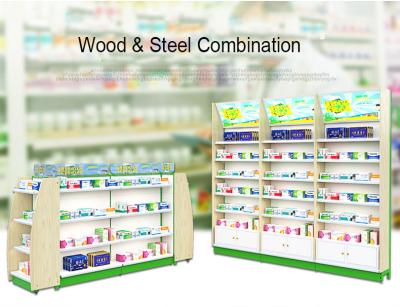 China Retail Metal Drugstore Pharmacy Gondola Shelving Eye Catching 1-7 Layers for sale