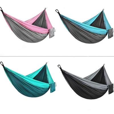 China Adult Nylon Color Matching Hammock Camping Outdoor Ultralight Portable Hammock For Outdoor Double Person Recreation Hammock Swing for sale