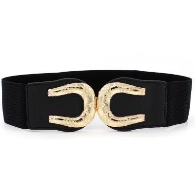 China High Strength Elastic Waistband Women Stretch Dress Belt Strap Skinny Fashion Around Wooden Buckle Strap Braided Belts for sale