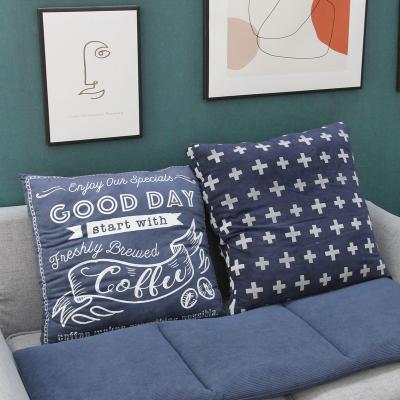 China Anti-Static Sofa Seat Velvet Linen Cushion Cover Fashion Custom Printed Blue Cushions Covers for sale