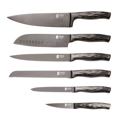 China Durable 6pcs Gunmetal Color PVD Coated Stainless Steel Knife Set Wave Shape Texture for sale