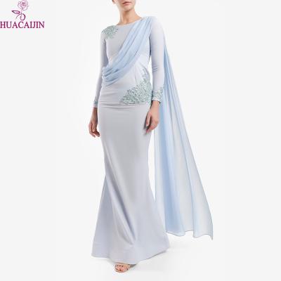 China Fashion Irregular Floral Baju Kurung Abaya Light Blue Loose Muslim Baju Kurung Customized for sale