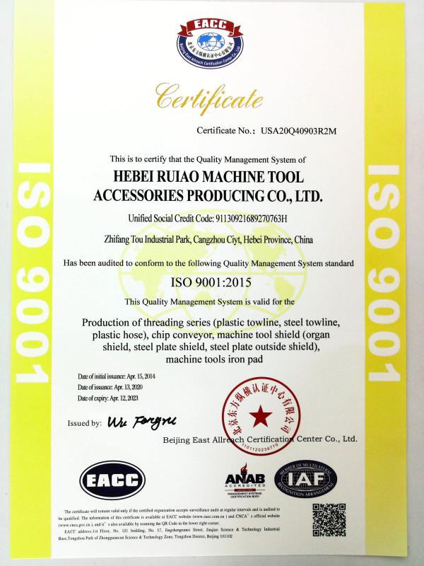 ISO9001 - Hebei Ruiao Machine Tool Accessories Producing Co., Ltd.