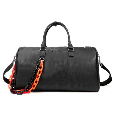 China Black Custom Logo Printed Leather Duffle Travel Bag Outdoor Fashion Storage Travel Bag for sale