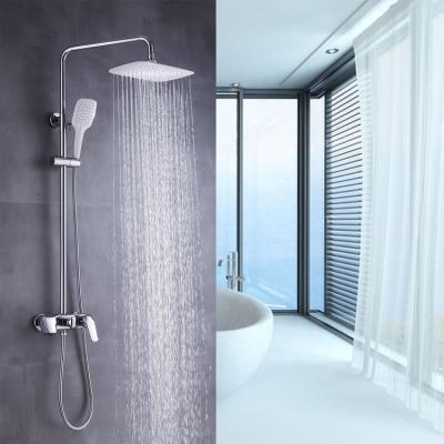 China With Sliding Bar Bathroom Shower Set Wall Mounted Rain Shower Faucet Brass Single Handle Hot And Cold Mixer for sale