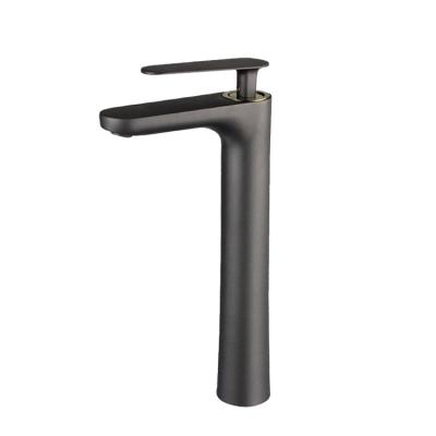 China Sense Faucets Feel Faucets Automatic Hot Cold High Neck Deck Mounted Basin Faucet Black Waterfall for sale