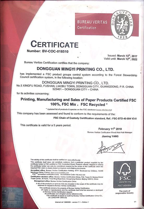 FSC - Dongguan Mingyi Printing Co., Ltd.