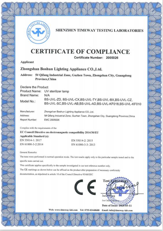 CE - Zhongshan Boshun Lighting Appliance Co., Ltd.