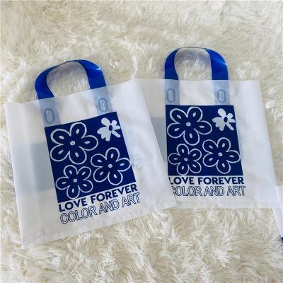 China Recyclable hot sale reusable custom logo printed pink plastic shopping bag with soft loop handle for sale