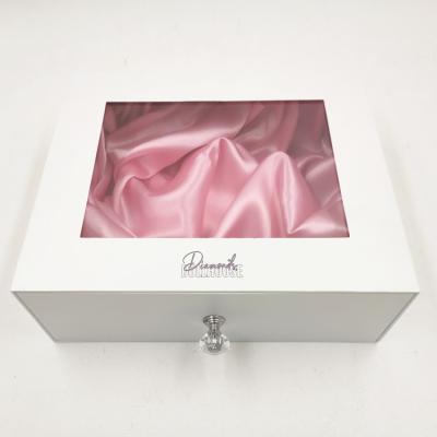 China Recycled Matt White Sliding Gift Boxes Materials Clear PE Luxury Movie Jewelry Packaging Boxes With Logo for sale