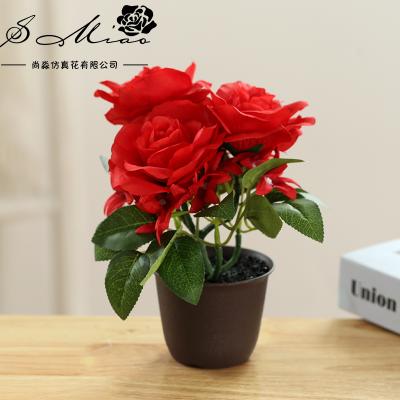 China Transitional Artificial For Sale Artificial Factory Three Headed Rose Bonsai For Room Decorative Wholesale for sale