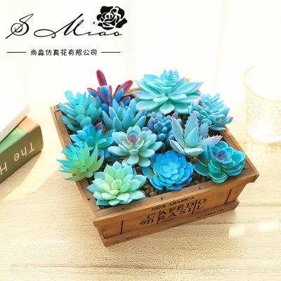 China DIY Transitional Green Flocking Artificial Flower Heads Flocking Blue Mini Thick Stone Lotus Artificial Succulent Plant for sale