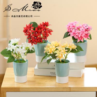 China Simulation Spike Wholesale Artificial Plants Decorative Bonsai Two Color Melamine Pot Bougainvillea Bonsai for sale