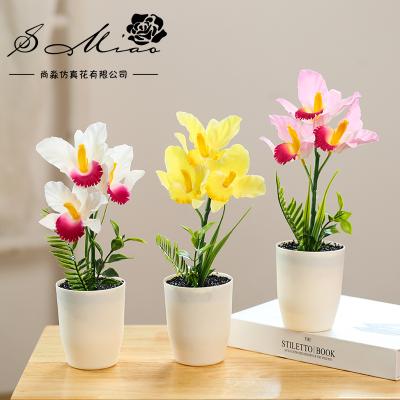 China Transitional Vivid Plastic Bonsai Simulation Plants Artificial Bonsai Cymbidium Bonsai Plant With Plastic Pots for sale