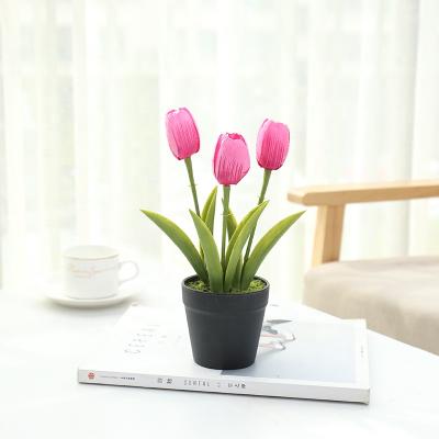 China Art Decor Artificial Flower Bonsai Lifelike Tulips, Miniature Tulips For Home Decor for sale