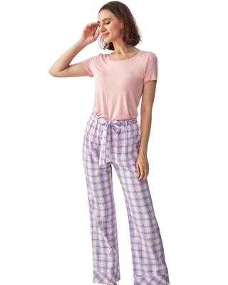 China Factory Wholesale Summer QUICK DRY Style Neutral Pajamas Set Comfortable Women's Two Piece Short Sleeve Plaid Sleepwear Parent-child Pajamas for sale