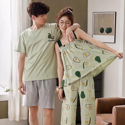 China Breathable Breathable Couples Women Short Sleeve Lounge Sleepwear Valentines Day Pajamas Pijama Suits for sale