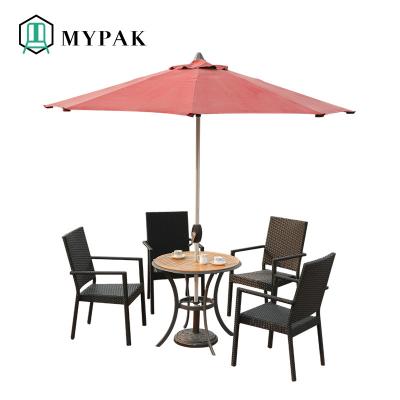 China Contemporary High Quality Pastoral Style Rattan Wicker Chair And Table Sets With Parasol Umbrella Outdoor Patio Furniture for sale