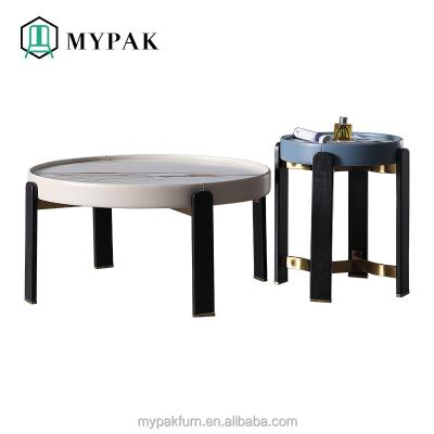 China Contemporary Fashionable Living Room Furniture Solid Finish Ash Wood Legs Rock Slab Coffee Table Sets for sale