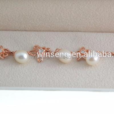 China 925 Sterling Silver 18K Rose Gold Plated Small Bauhinia Flower Bead Bracelet with Crystals for sale