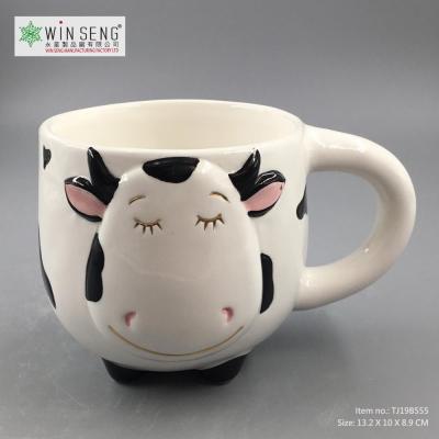 China Sustainable Ceramic Cow Smile Mug With Unique Handle Porcelain Tableware China Factory Directly for sale