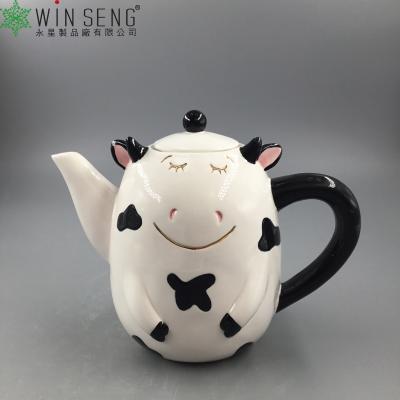 China Hot sale promotion ceramic teapot cow animal teapot handpaint cut animal teapot craft&gift factory directly for sale