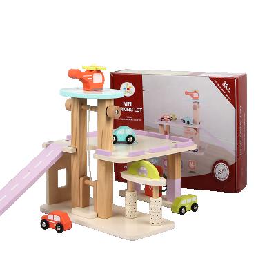 China Early Education Train Station Car Wooden Garage Toy Connected With Railroad Track Wooden Interesting Present for sale