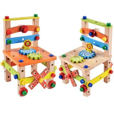 China Early Education Wooden Montessori Toys Baby Wooden Blocks Wooden Combination Chair Assembling Nut Variety Chair Tool Preschool Tool for sale