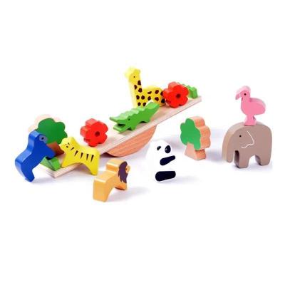 China Wooden Animal Kindergarten Game Building Blocks Balance Forest Teaching Toys For Children for sale