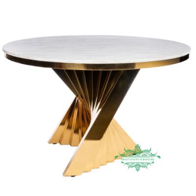 China Small modern round gold dining table with marble top for sale