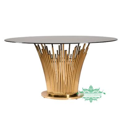 China Modern small round banquet dining tables with clear glass top for sale