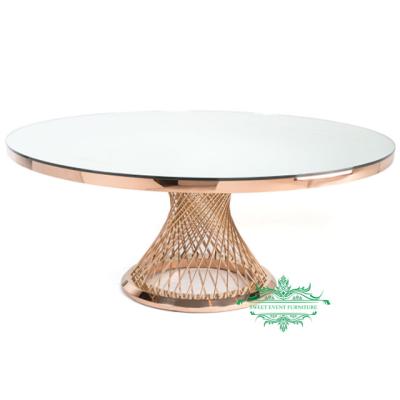 China Modern Elegant Rose Gold Banquet Steel Glass Top Wedding Table for sale