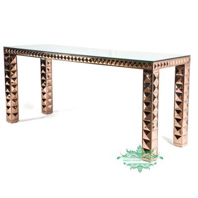 China Modern Diamond Design Mounted Gold Mirror Glass Dining Table For Event for sale