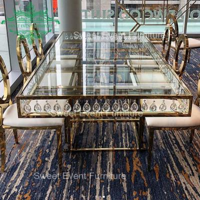 China Reception Banquet Rectangle Glass Clear Crystal Wedding Table RH-7756 for sale