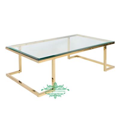 China Modern Gold Rectangle Modern Coffee Table With Glass Top for sale