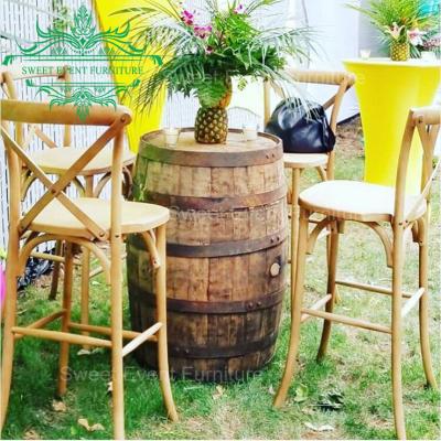 China Oak Wine Bar Chair High Solid Wood Cross Bar Chair High Back Bar Stools for sale