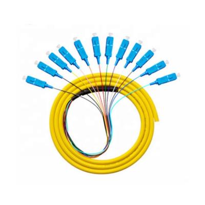 China FTTH LC bundle single mode LC / UPC pigtails 12 core color 12core fiber optic pigtail YHC-FCP-LC/UPC-0.3-50 for sale