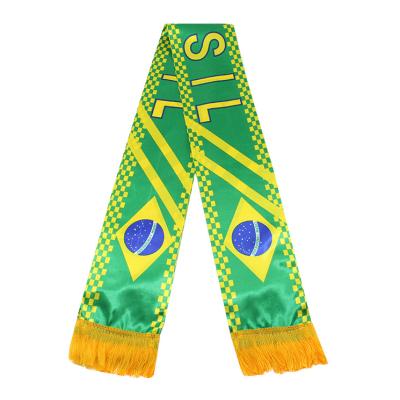 China Sports drill Promotional Brazil All Countries National Day Football Fan Spandex/ Satin/ Acrylic Scarf Soccer Custom Design Knitted Scarf for sale