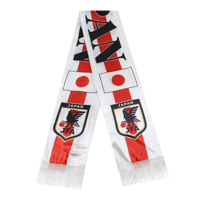 China Sports drill Custom slogan logo 15*140 soccer scarf with Tassel  44 country printing football fan scarfs for football game for sale